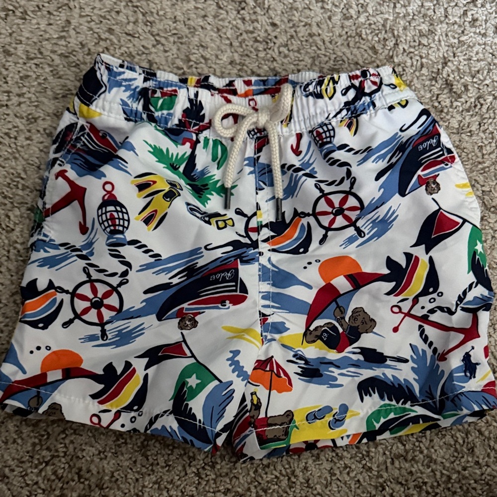 Ralph Lauren Multi-Color Dot Swim Shorts on White